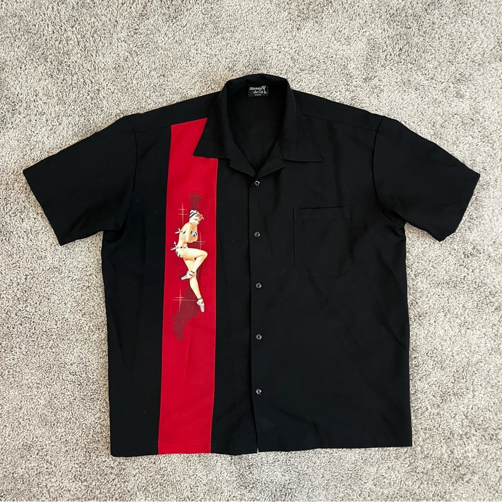 STEADY CLOTHING ‘Red Pin Up Girl’ BOWLING SHIRT MADE IN USA SIZE MENS MEDIUM